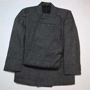 Vtg USA Made Double Breasted 38R 28x30 Gray Rayon Slub High Waist Pleat Suit